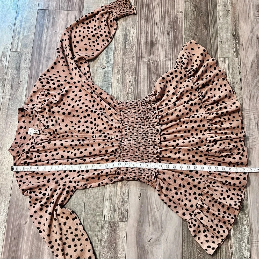 Rebecca Taylor La Vie Le Faune Mini Dress Sz M Smock Cheetah Print Long Sleeve